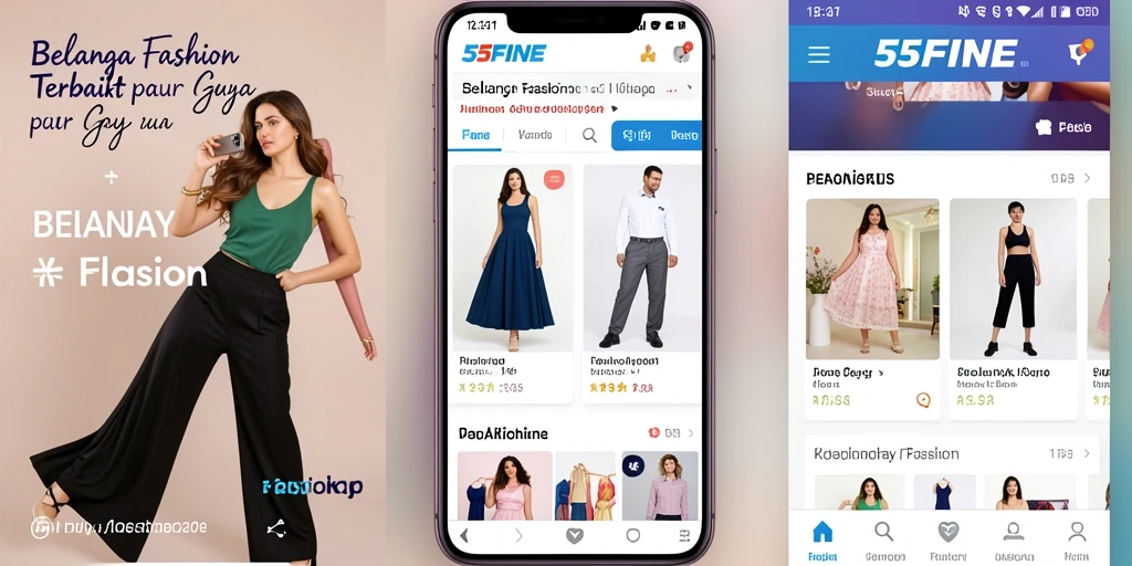 Tampilan utama aplikasi 55FIVE dengan koleksi fashion terbaru.