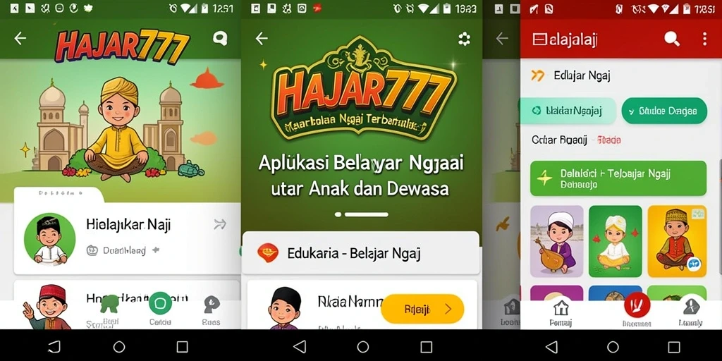 Tampilan antarmuka aplikasi HAJAR777 yang user-friendly untuk belajar ngaji.