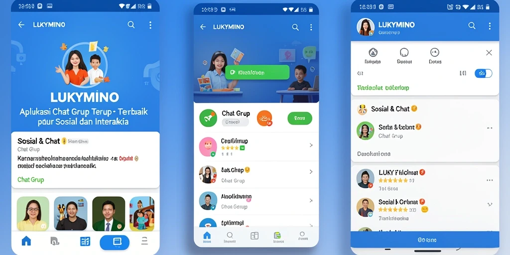 Antarmuka LUKYMINO yang menarik untuk chat grup.