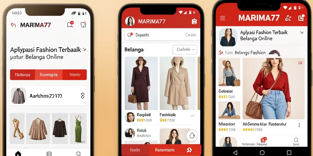 Tampilan antarmuka aplikasi MARIMA77 untuk belanja fashion online.