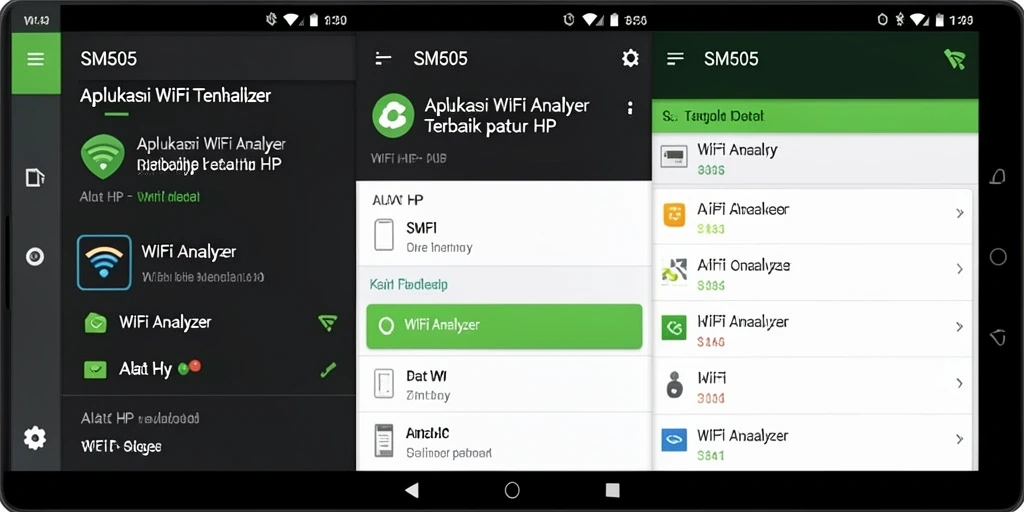 Antarmuka SM605 menampilkan analisis jaringan WiFi secara detail.